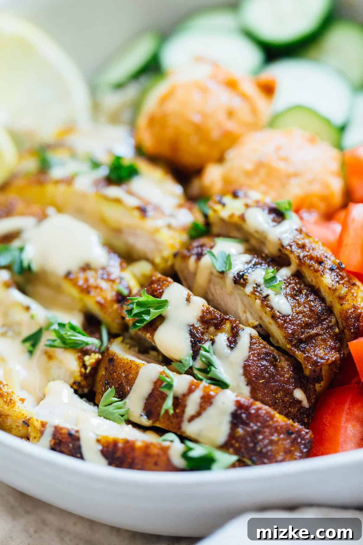 Prepared Chicken Shawarma Quinoa Bowls Individual chicken shawarma quinoa bowls arranged for meal prep