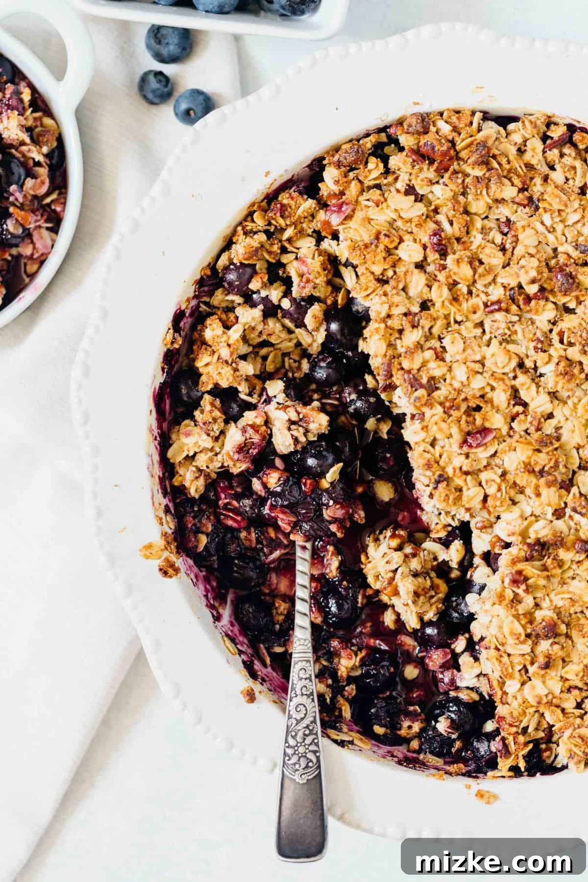 Effortless Blueberry Pecan Crumble: The Ultimate Dessert for Dinner Parties and Gatherings Close-up of a warm blueberry pecan crumble, showcasing the rich fruit filling and crunchy pecan topping.