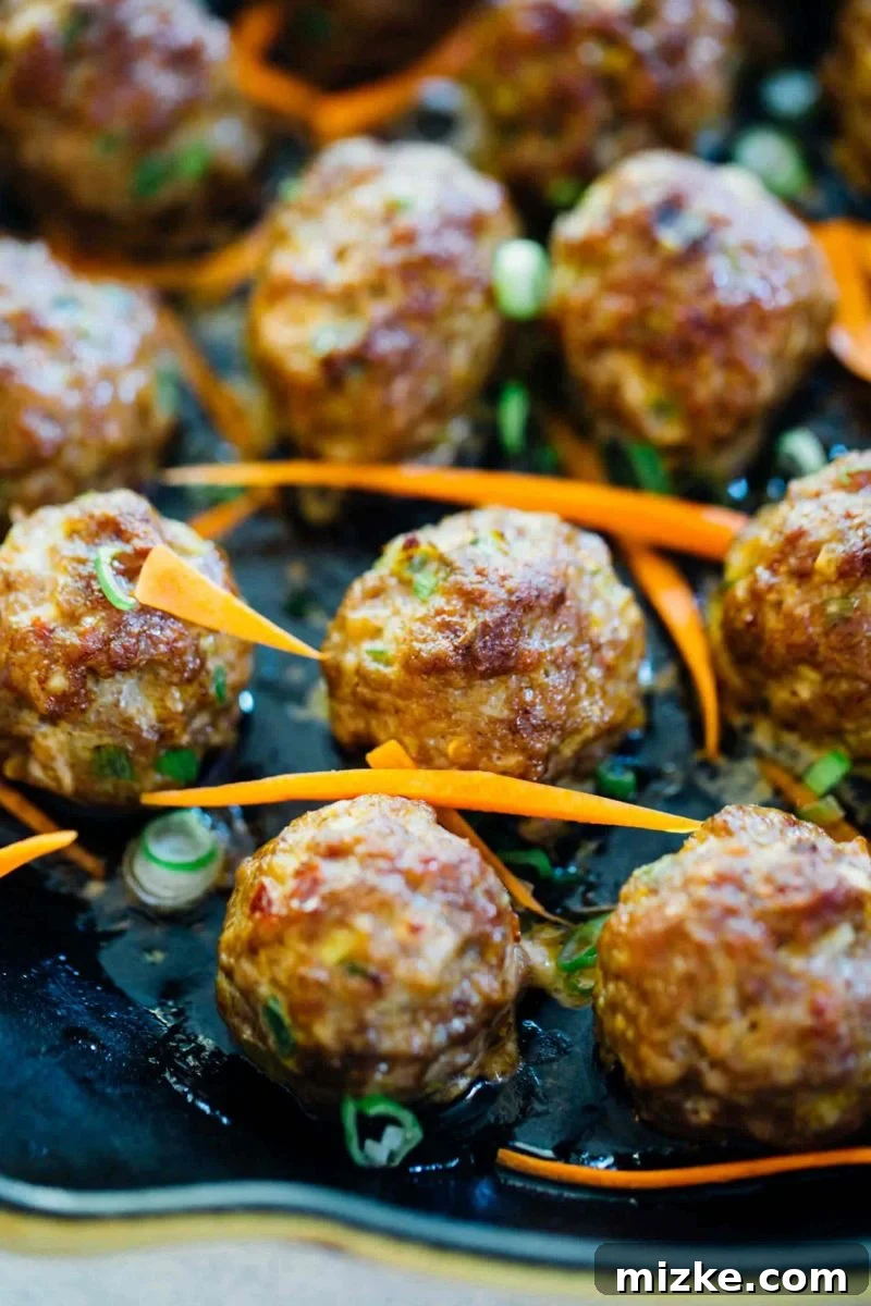 Versatile Asian Pork Meatballs: Perfect for Any Occasion Versatile Asian pork meatballs packed with flavor, suitable for various meals and appetizers.