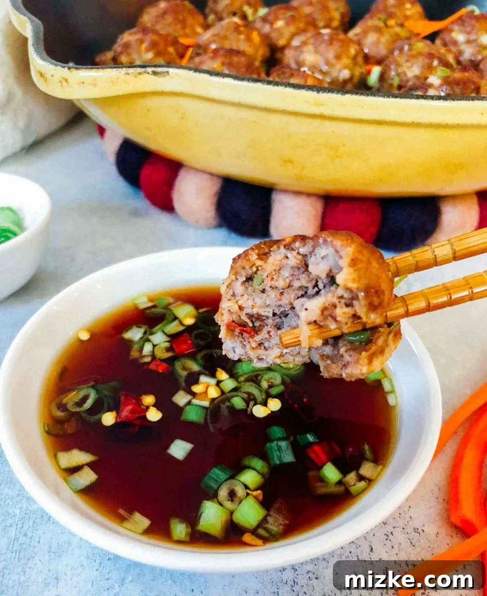 Delicious Serving Ideas for Asian Pork Meatballs Various delicious serving ideas for Asian pork meatballs, including noodle bowls, rice dishes, and appetizers.
