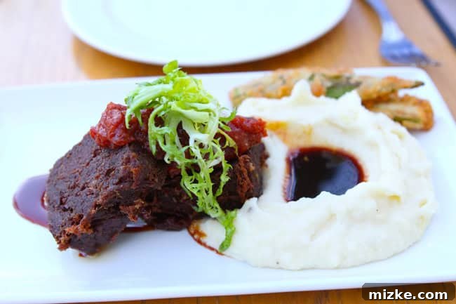 Neon Shores 7 Delectable Lil’ Bit of Meat Loaf dish with short rib and mashed potatoes