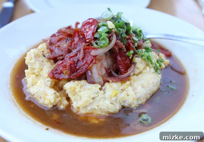 Neon Shores 9 Savory Shrimp n’ Grits with Florida shrimp and Virginia ham
