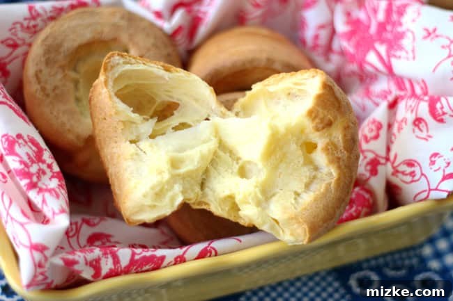 Popover Perfection 5 A basket of warm, towering popovers ready to be served, highlighting their impressive height