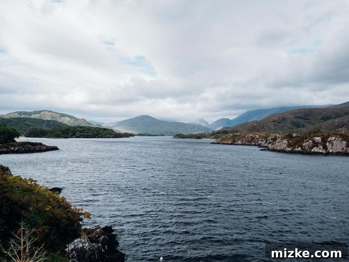 Killarney: Ireland's Emerald Gem 11 Overhead view of a narrow, winding road cutting through dense green woodlands and hills