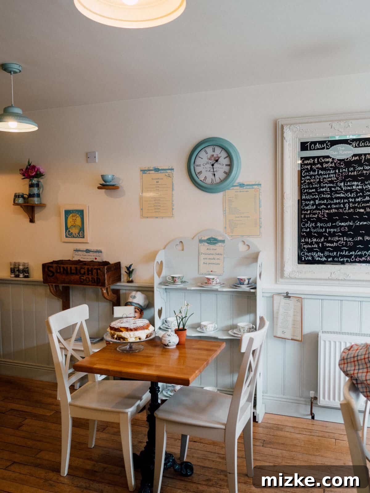 Ireland's Rugged Beara Peninsula 18 Table setting in the tea shop with a cup of coffee or tea and a plate of cake