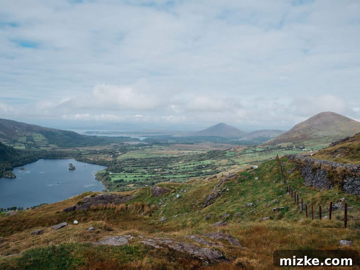 Ireland's Rugged Beara Peninsula 32 Close-up of a picturesque valley with a winding road and a small river or stream