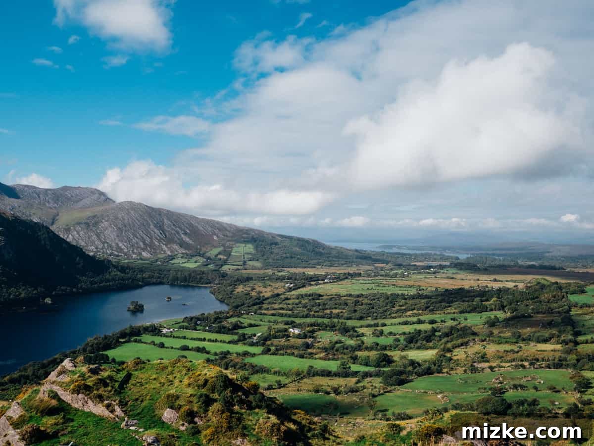 Ireland's Rugged Beara Peninsula 37 Beautiful, tranquil valley scene with hints of sunlight illuminating the landscape