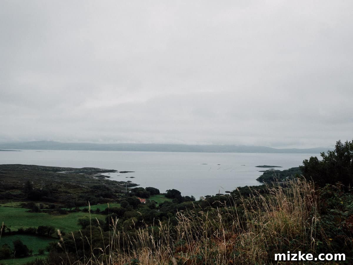 Ireland's Rugged Beara Peninsula 7 Distant view of a charming Irish village nestled amongst green hills