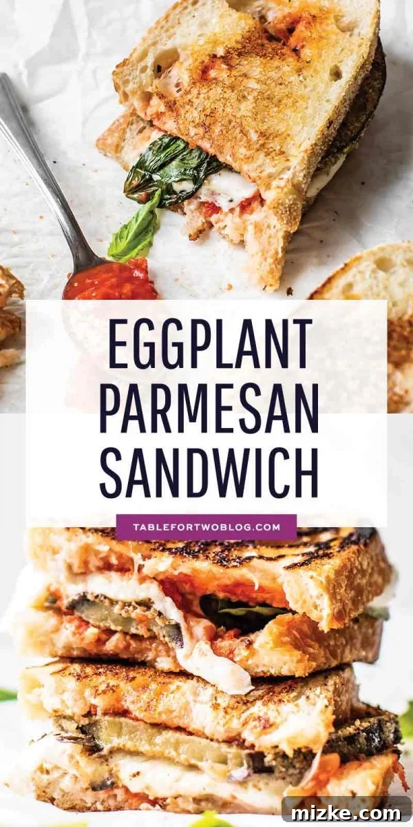 Eggplant Parmesan Sandwich - A Flavorful Alternative Another beautiful shot of the Eggplant Parmesan Sandwich, emphasizing its appeal as an alternative to traditional eggplant parmesan. #eggplant #eggplantparmesan #eggplantrecipe #eggplantrecipes #eggplantideas