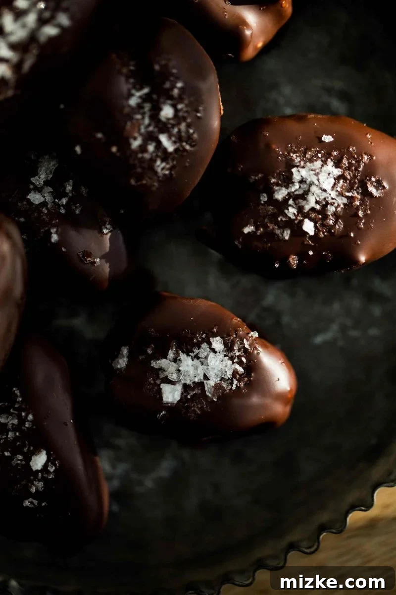 Ready-to-Eat Chocolate Covered Dates with Nut Butter Filling A bowl filled with finished chocolate covered stuffed dates, ready for serving.