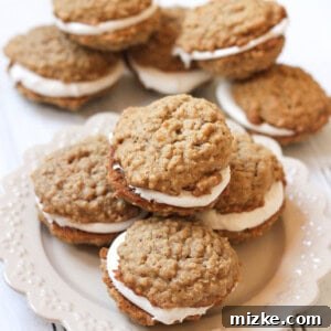 A stack of delicious homemade oatmeal creme pies ready to be enjoyed.