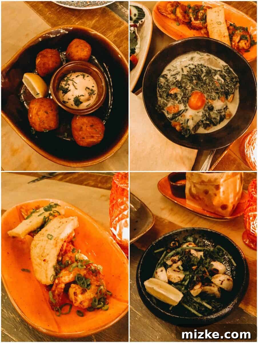 DC Date Night: True North 6 A table laden with Bacalao, Mchicha Wa Nazi, Sambal Udang, and Grilled Turnips dishes