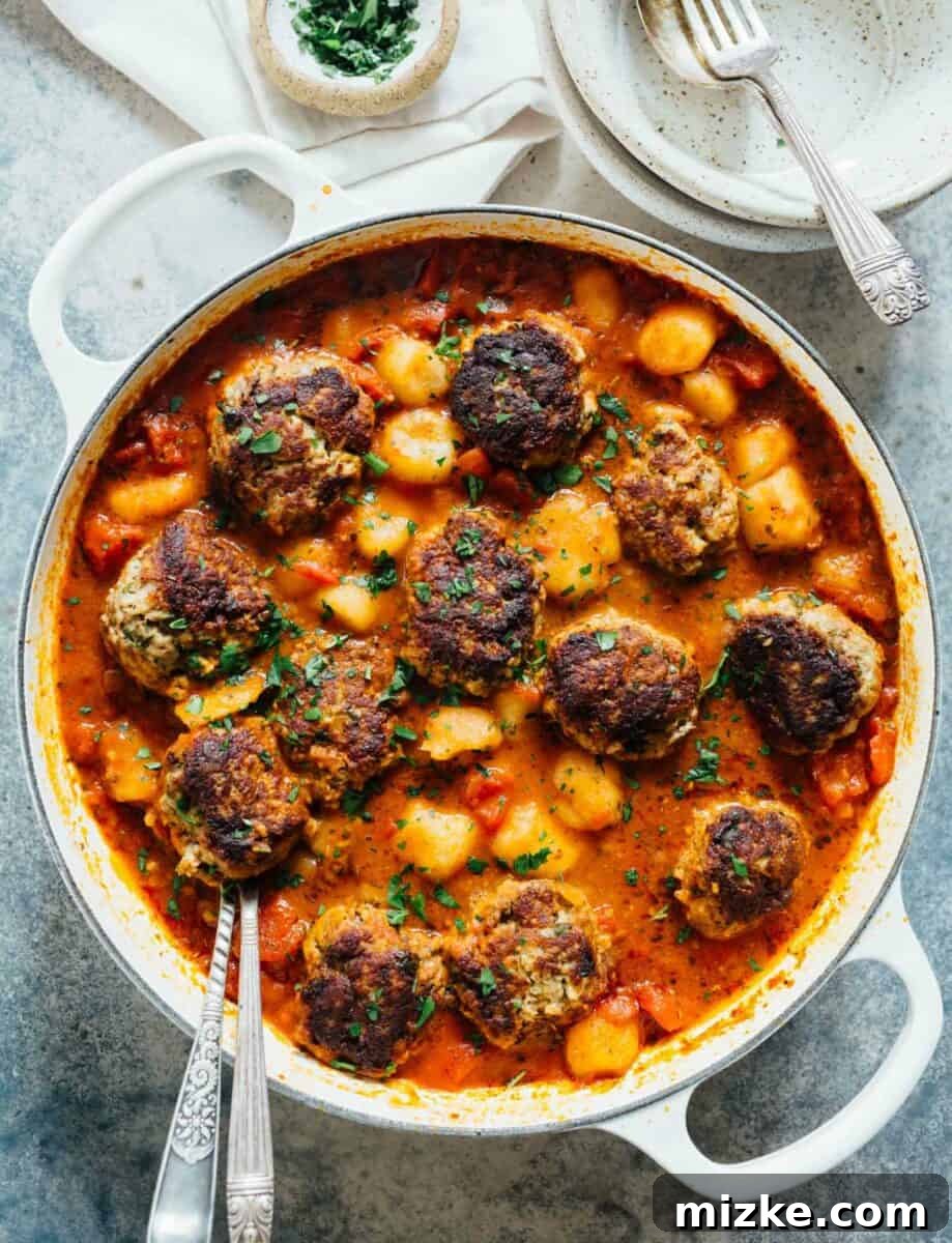 One-Skillet Cauliflower Gnocchi and Meatballs: A cozy, low-carb alternative to classic spaghetti and meatballs, perfect for quick weeknight dinners. One-Skillet Cauliflower Gnocchi and Meatballs: A cozy, low-carb alternative to classic spaghetti and meatballs, perfect for quick weeknight dinners.