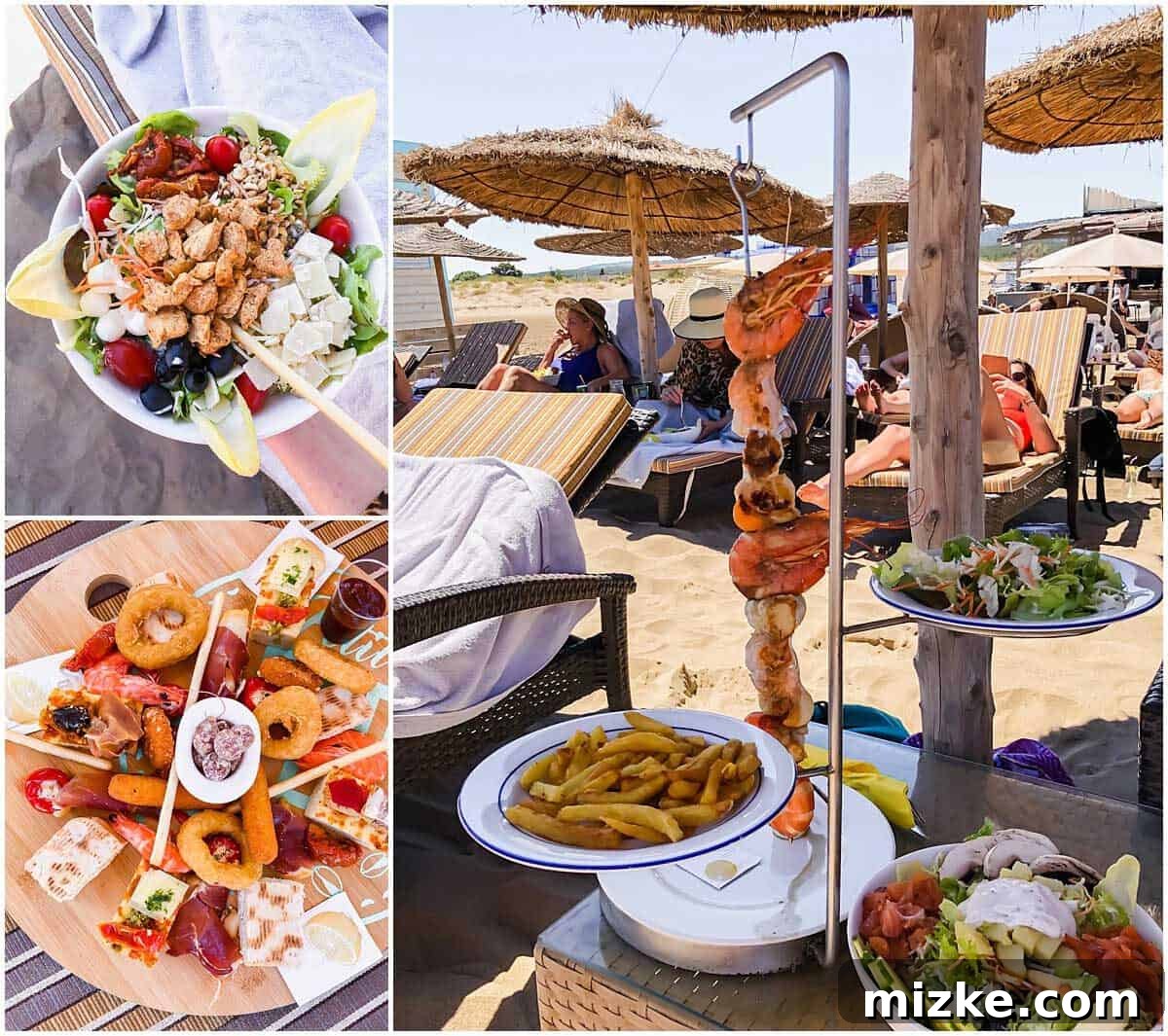 A vibrant beachside restaurant scene in Southern France, setting the stage for a group meal.