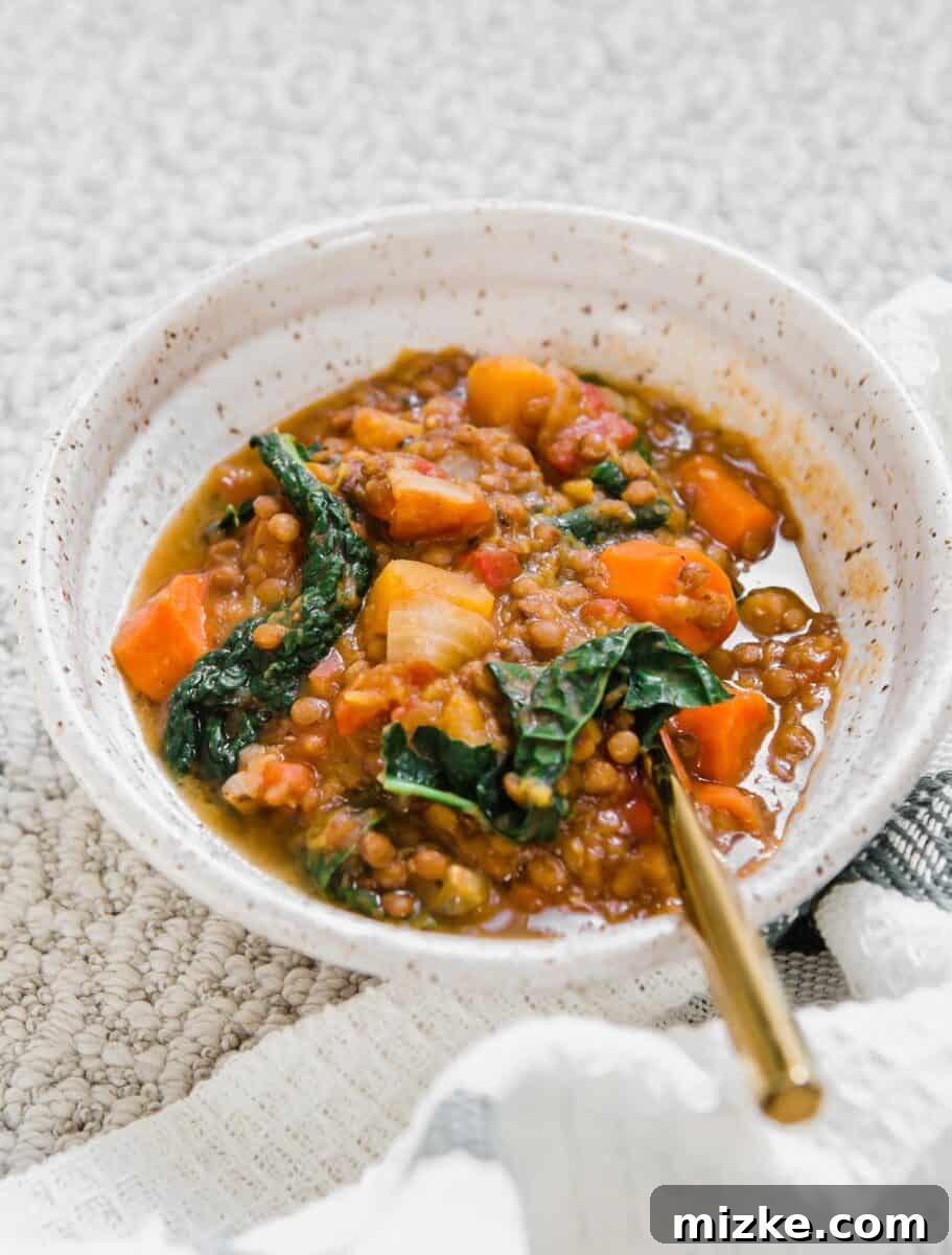 Hearty Instant Pot Lentil and Squash Soup 2 A quick lentil soup made in the Instant Pot and loaded with veggies for a deliciously cozy soup for any time of year!