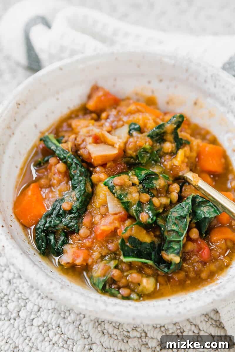 Hearty Instant Pot Lentil and Squash Soup 4 A quick lentil soup made in the Instant Pot and loaded with veggies for a deliciously cozy soup for any time of year!