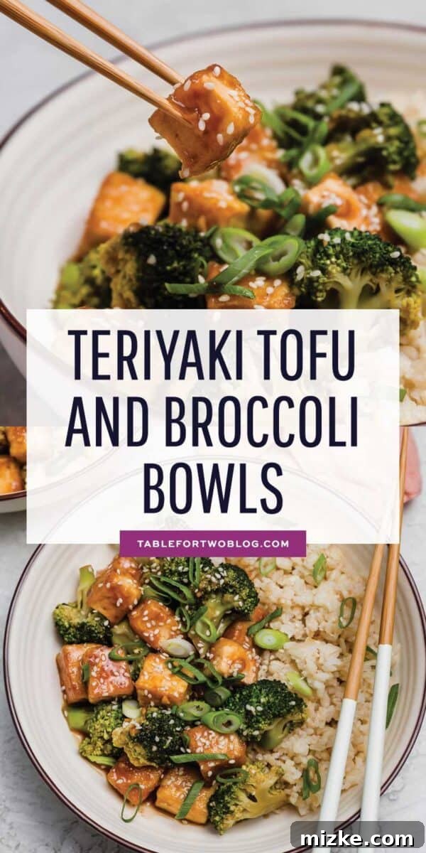 Teriyaki Tofu and Broccoli Power Bowls 4 Teriyaki tofu and broccoli bowls are a great plant-based dinner idea for any night of the week! The flavors are bold and you won't miss the meat! #vegan #plantbased #veganrecipes #tofu #tofurecipes #teriyaki #broccoli #ricebowl