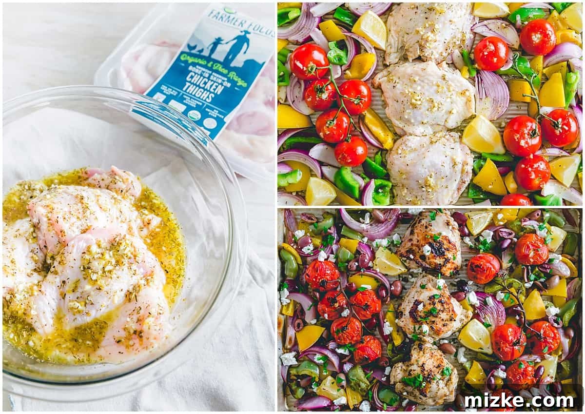 One Pan Greek Chicken Dinner 4 Ingredients for Sheet Pan Greek Chicken laid out on a cutting board