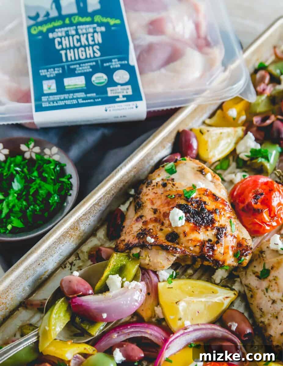 One Pan Greek Chicken Dinner 6 Plated Sheet Pan Greek Chicken with fresh parsley and feta