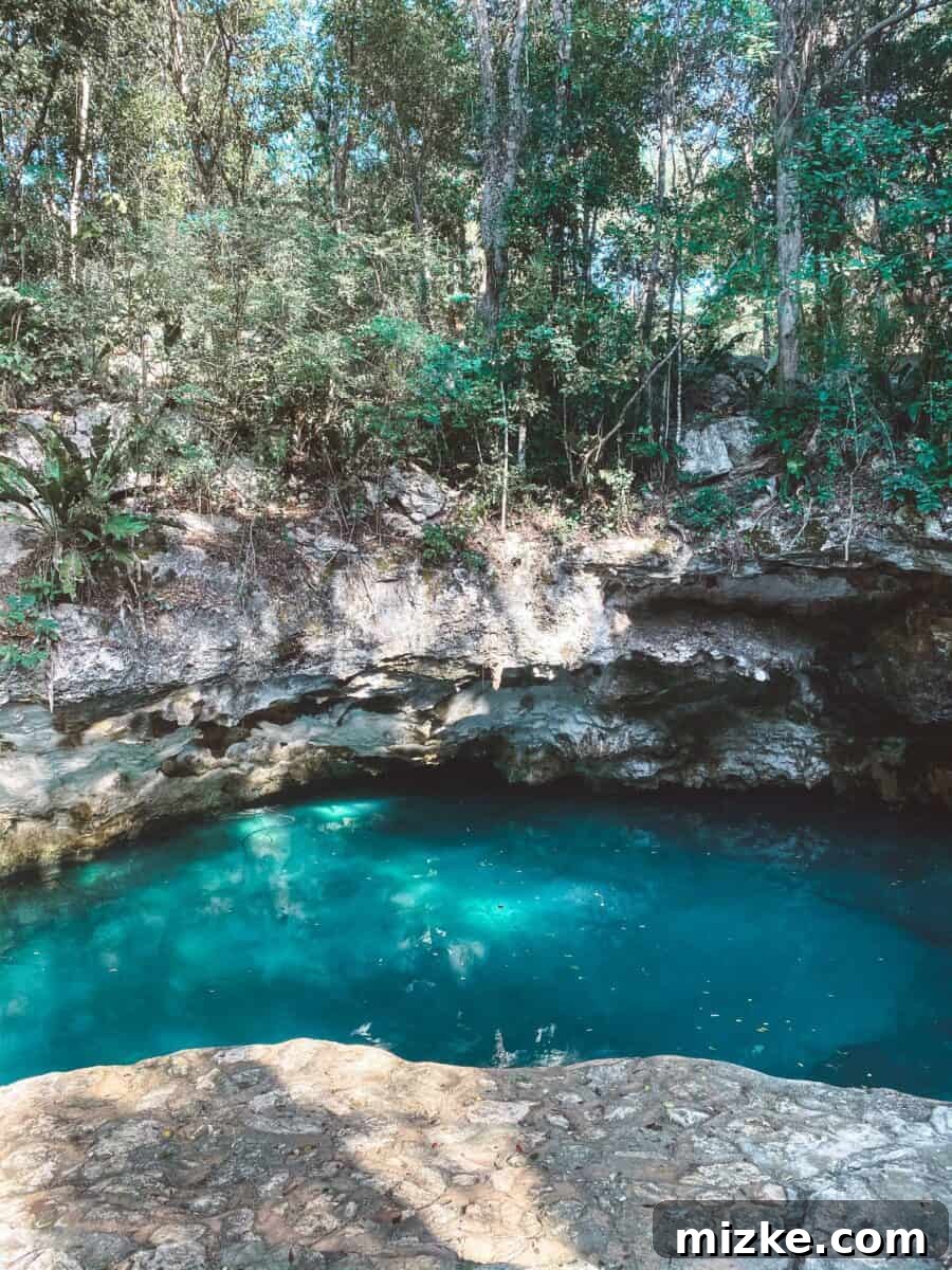 Tulum Vibes with My Tribe 12 People swimming and exploring a beautiful, illuminated cenote cave in Tulum.