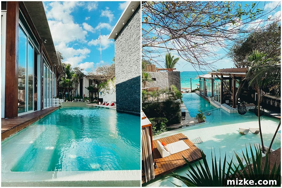 Tulum Vibes with My Tribe 4 The stunning cliffside infinity pool at Mi Amor hotel in Tulum, overlooking the Caribbean Sea.