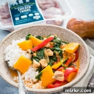 Delicious Chicken Butternut Squash Red Curry ready to be served
