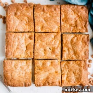 Golden Chewy Blondies 7 A perfectly sliced butterscotch blondie brownie, showcasing its appealing golden color and texture, ready to be served.