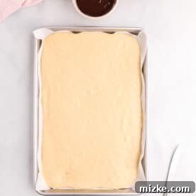 batter for pancakes poured into a parchment paper lined metal sheet pan