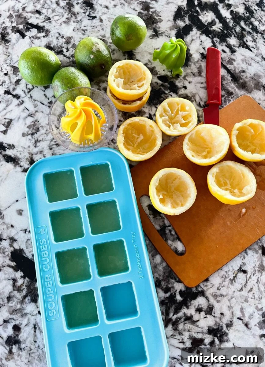 Capture Fresh Flavor: Freezing Herbs and Citrus 5 A variety of citrus fruits including lemons, limes, and oranges, next to a juicer