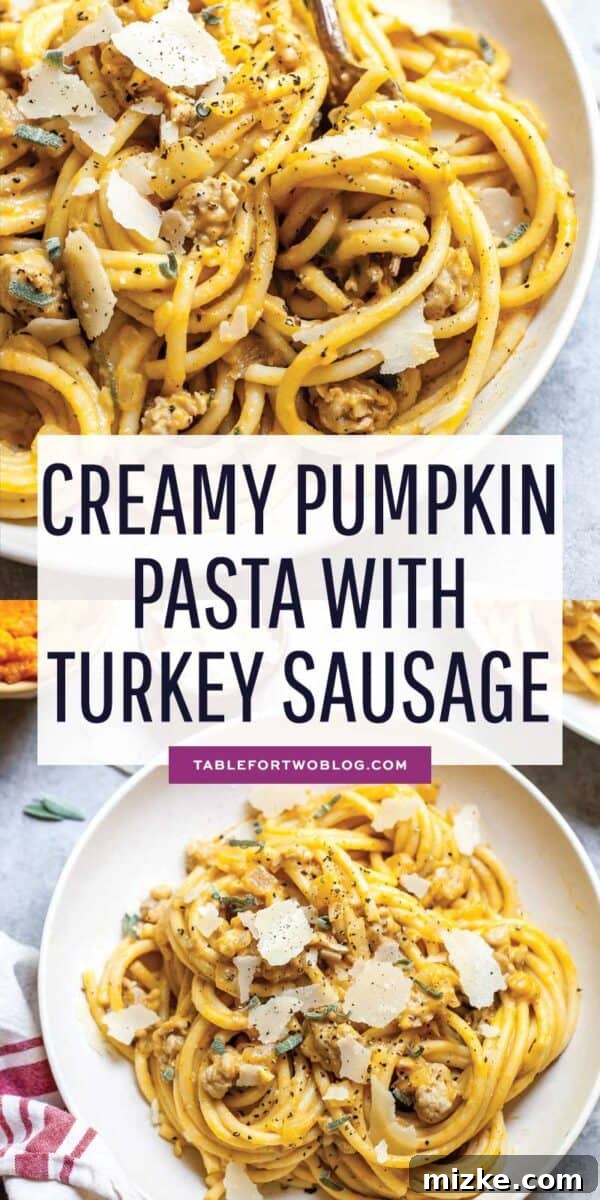 Autumn Spiced Pumpkin Pasta with Turkey Sausage 6 This creamy pumpkin pasta with turkey sausage is the coziest Fall pasta dish that needs your attention ASAP! #pumpkin #pumpkinrecipes #pumpkinpasta #pastarecipes #pumpkinseason