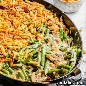Homemade Green Bean Casserole with fresh green beans and crispy onions.