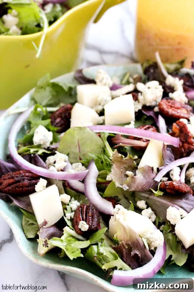 Crisp Pear & Creamy Blue Cheese Salad with Candied Pecans 3 Close-up of the vibrant ingredients in the Pear, Blue Cheese, and Candied Pecan Salad