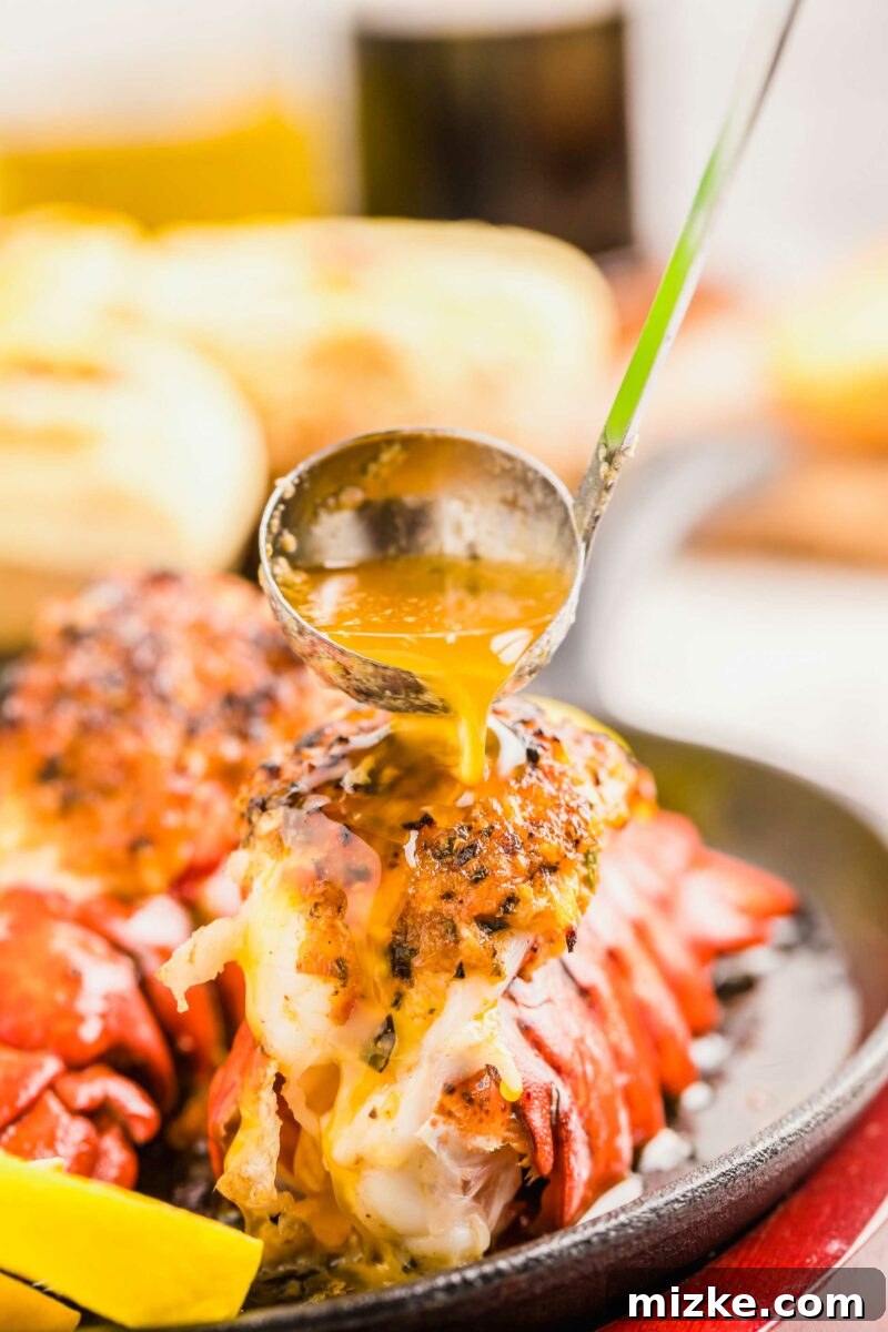 The Best of Both Worlds 3 Butter is being poured atop a cooked lobster tail.