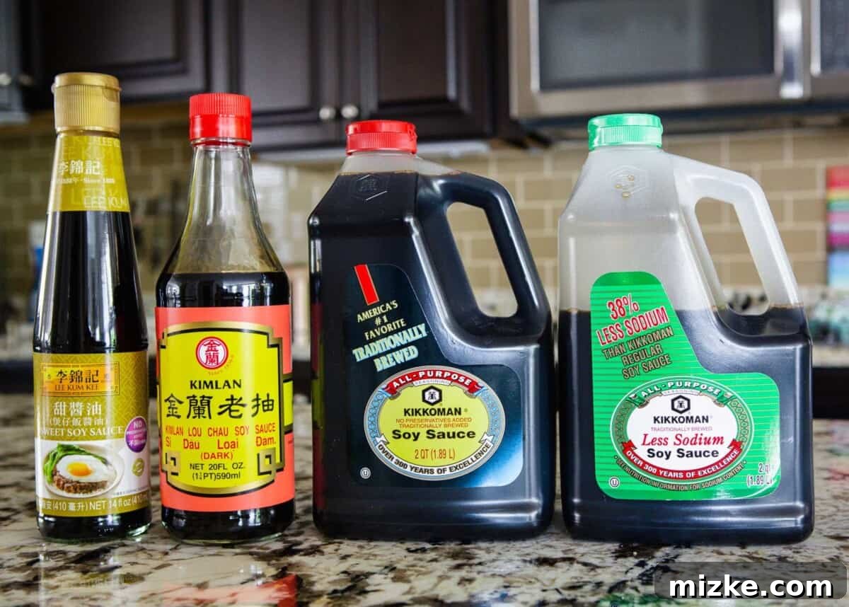 The Palette of Chinese Flavors 3 A variety of soy sauces lined up, showcasing different types and brands.