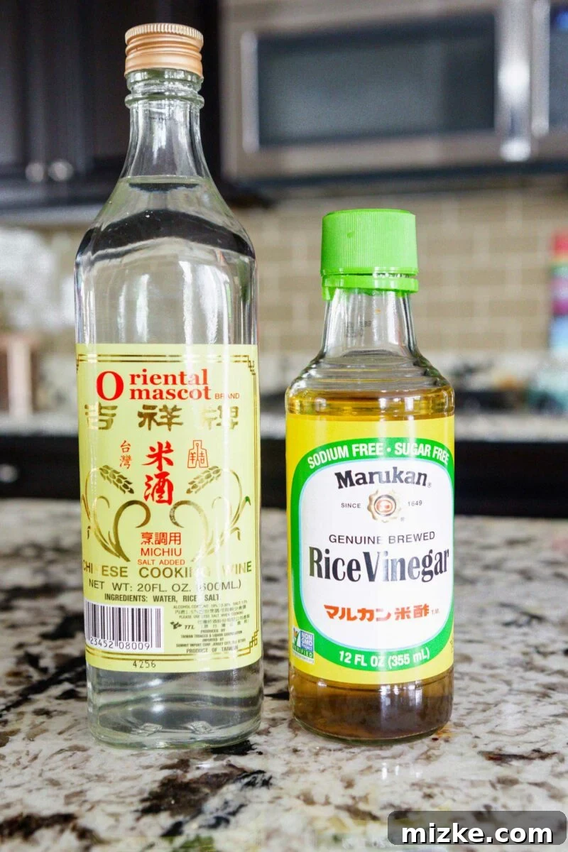 The Palette of Chinese Flavors 7 Two essential liquids for Asian cooking: rice wine and rice vinegar.