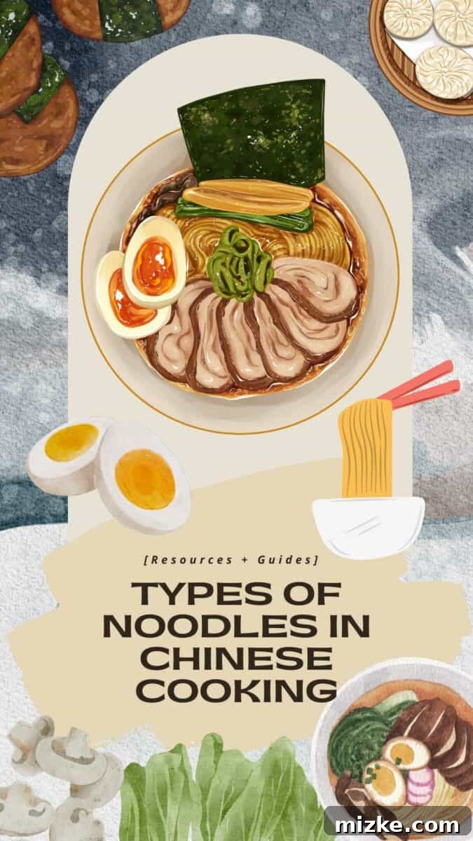 Noodle illustration for resources and guides on types of noodles in chinese cooking