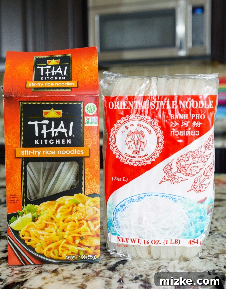 a photograph of a box of rice noodles and a bag of rice noodles