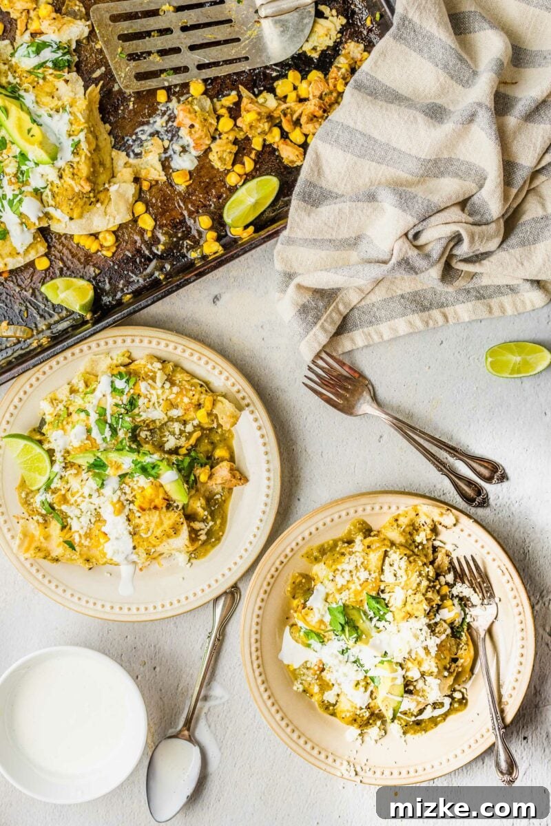 One-Pan Smoky Chipotle Chicken Enchiladas 4 Multiple plates of chipotle chicken enchiladas, each garnished with cilantro, lime, and crema, showcasing the delicious meal.