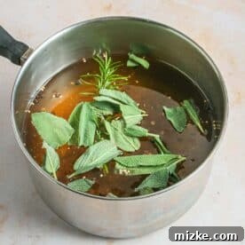 maple mustard sage brine in a metal pot