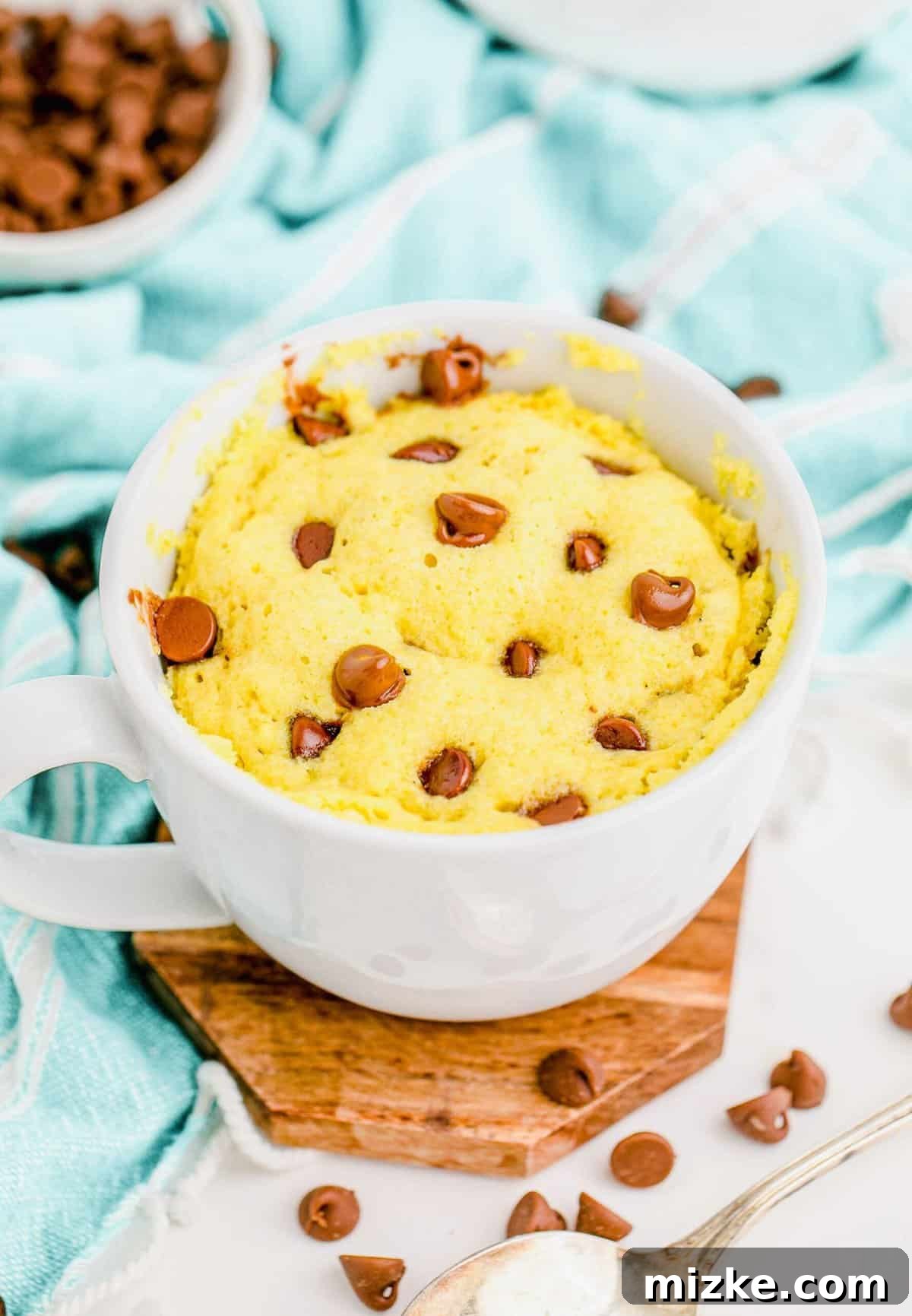 Instant Chocolate Chip Mug Treat 9 Freshly baked chocolate chip mug cake presented in a clean white mug