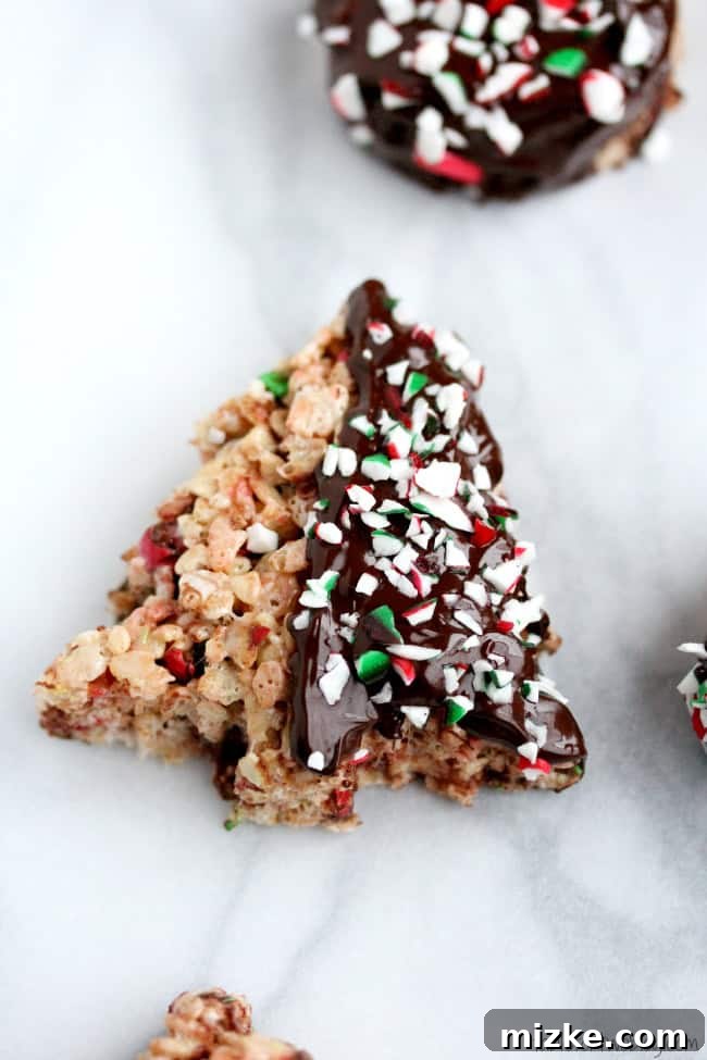 Festive Krispie Delights 4 Assorted Holiday Rice Krispie Treats with M&M's, chocolate, and peppermint.