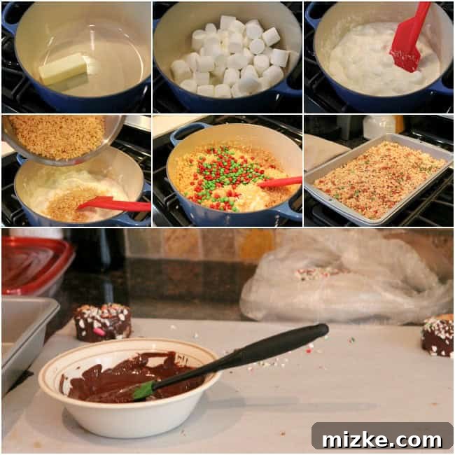 Festive Krispie Delights 5 Holiday Rice Krispie Treats ready for gifting, featuring chocolate and peppermint.