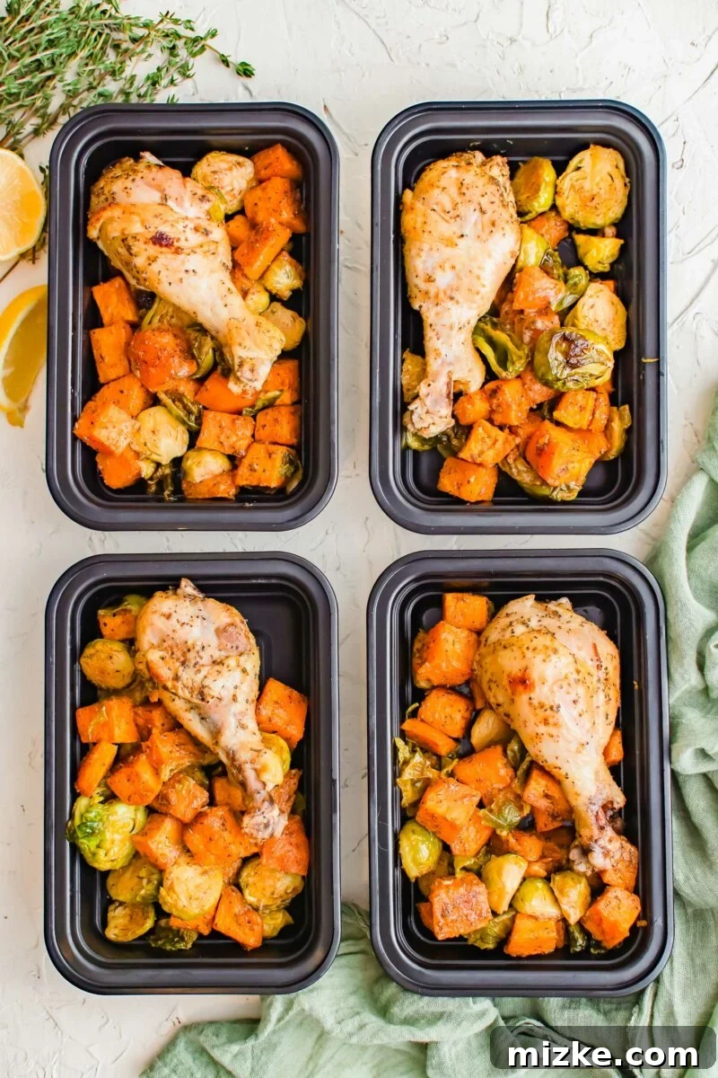 Zesty Golden Drumsticks 10 lemon pepper drumsticks and roasted vegetables in meal prep containers