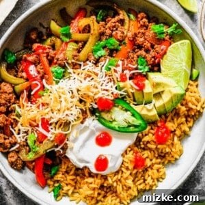 A close-up shot of Ground Beef Fajitas, perfect for a recipe card image.