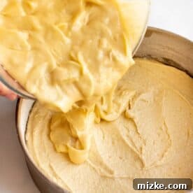 pouring more batter on top of batter in springform pan