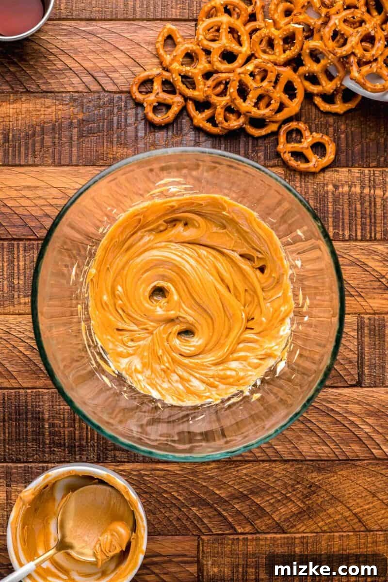 Butter and peanut butter perfectly creamed together into a smooth, light mixture, ready for additional ingredients