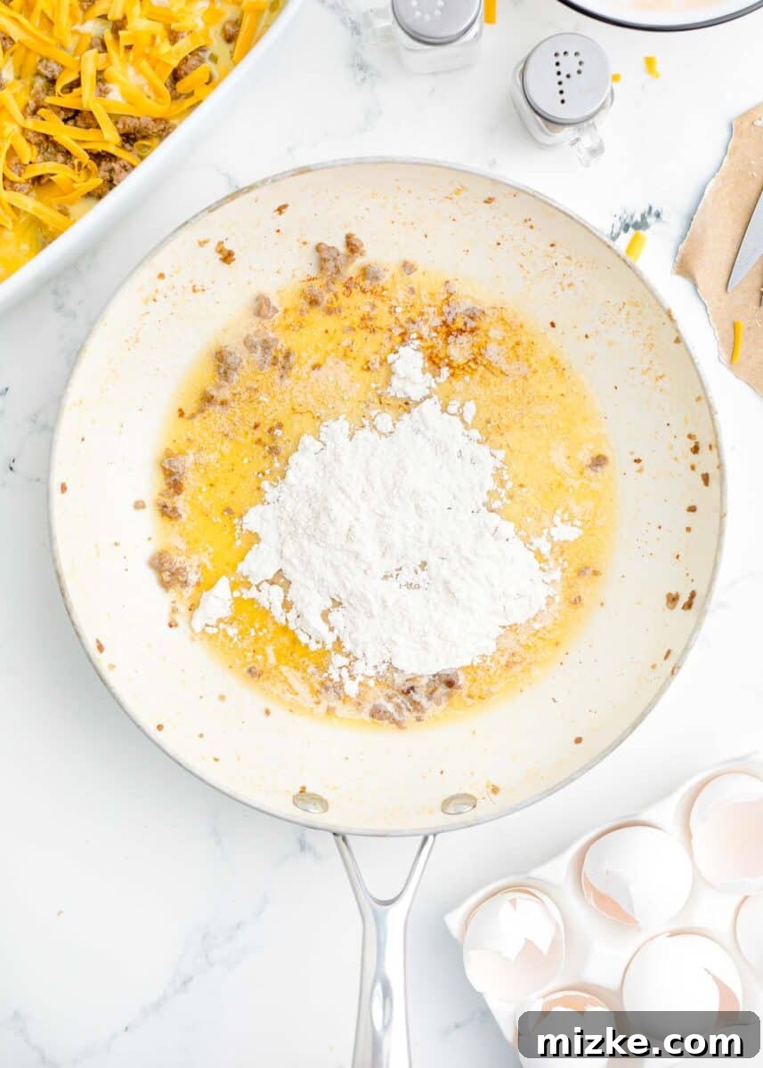 Southern Comfort Biscuit Bake 9 butter and flour being added into a skillet