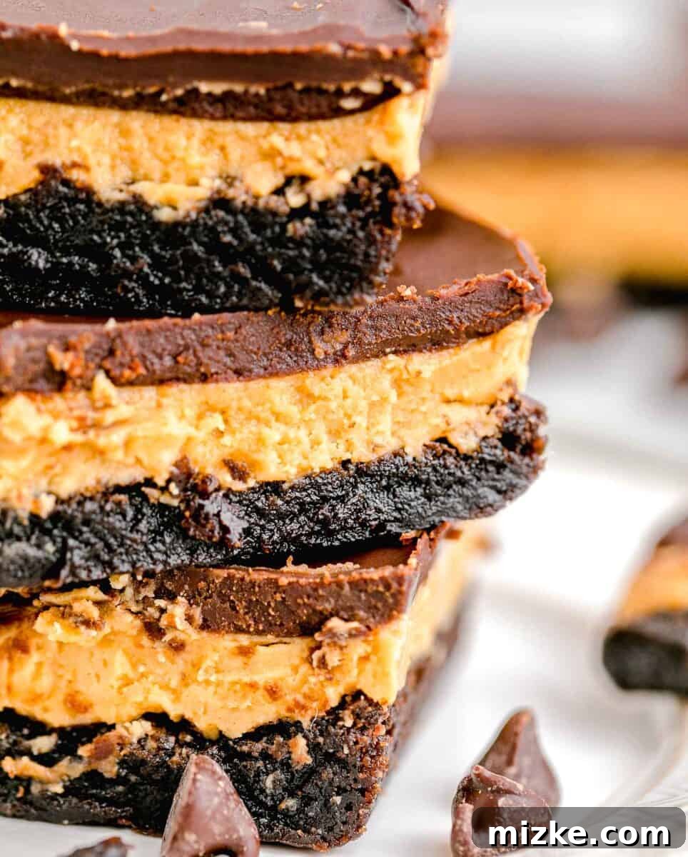 Buckeye Bliss Brownies 12 several brownies are stacked on top of each other