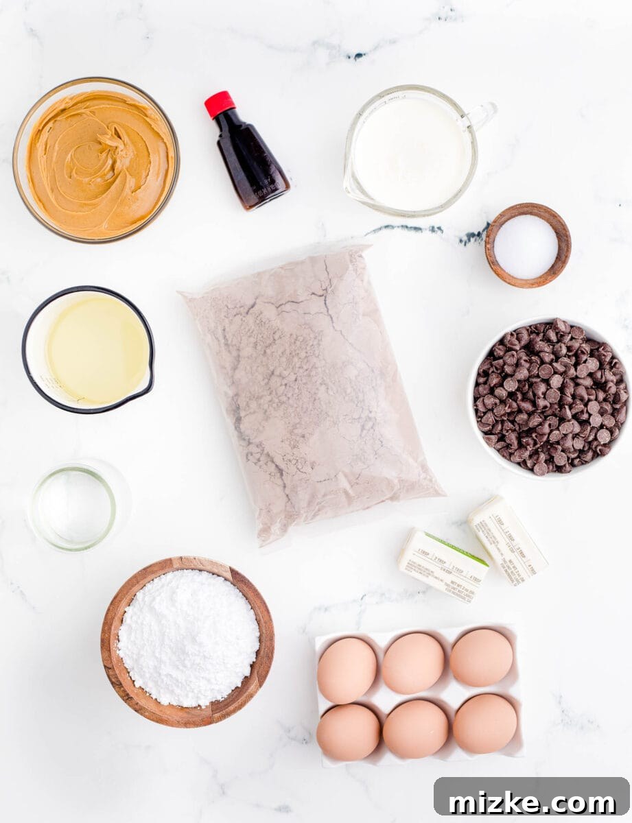 Buckeye Bliss Brownies 3 the ingredients for buckeye brownies are placed on a white surface