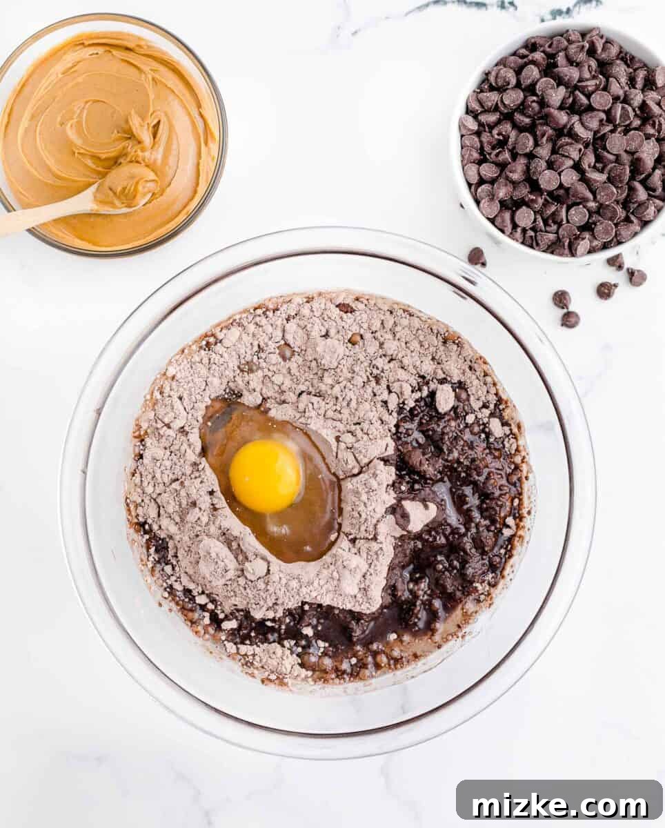Buckeye Bliss Brownies 4 brownie batter is unmixed in a bowl